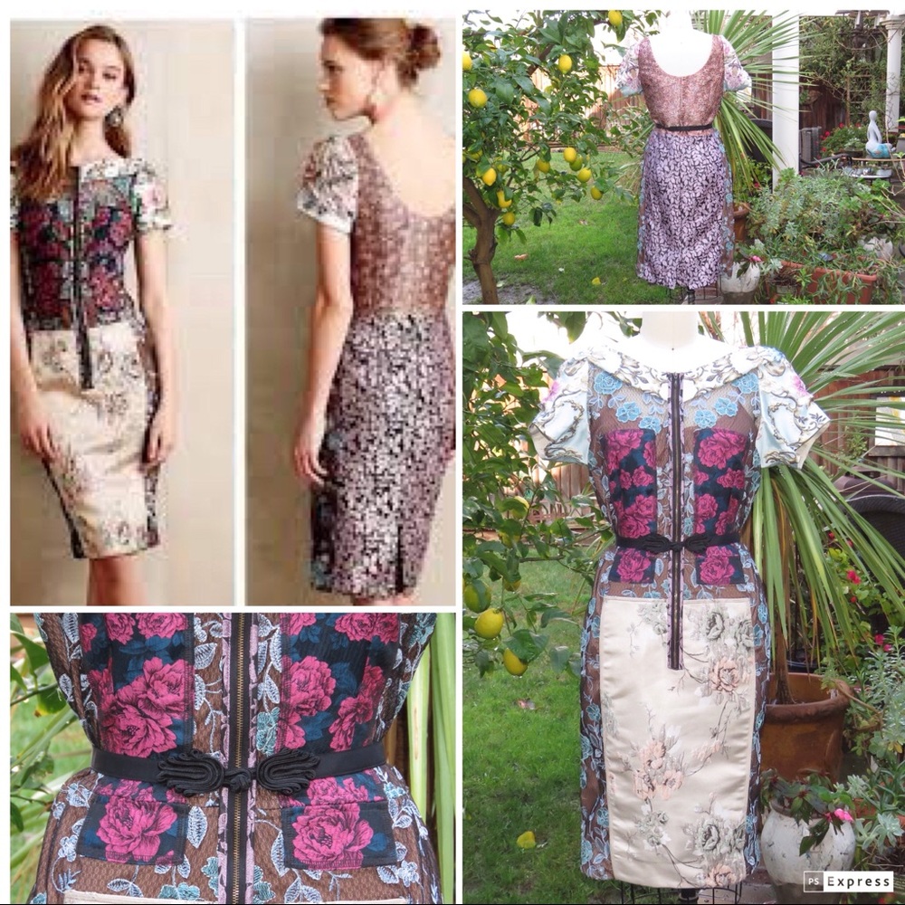 NWT Bequile by Byran Lars Beauty Mark Beige Brocade Cocktail Dress Size 12